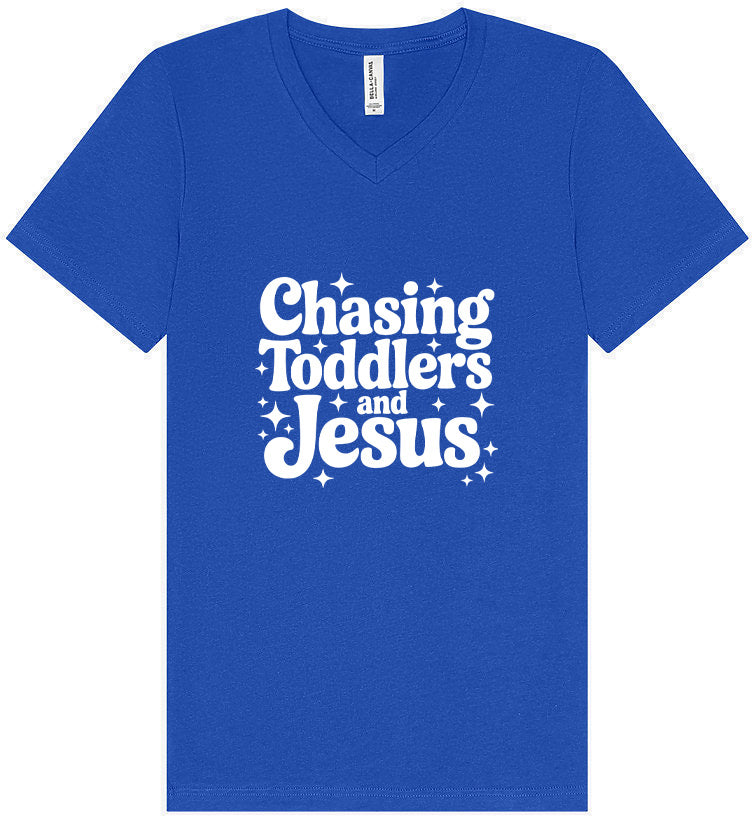 Chasing Toddlers and Jesus Unisex V-Neck Shirt