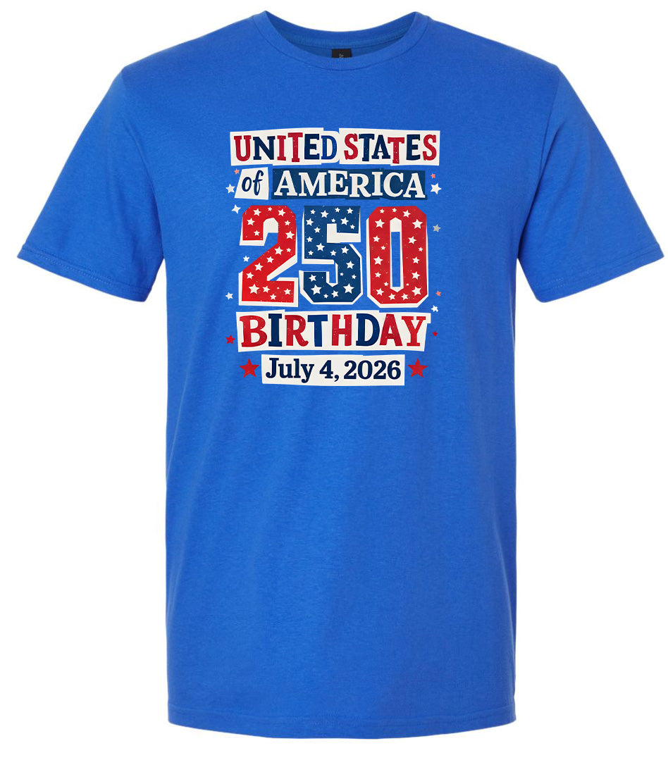 USA 250th Birthday Adult Gildan Soft Shirt