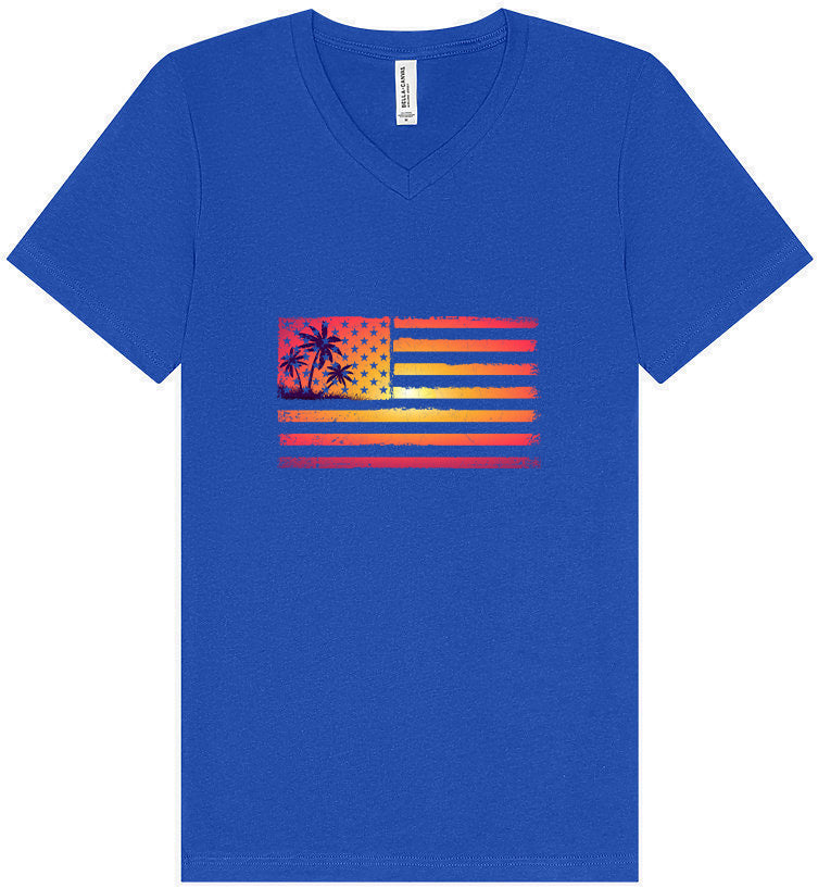 Beach American Flag Unisex V-Neck Shirt