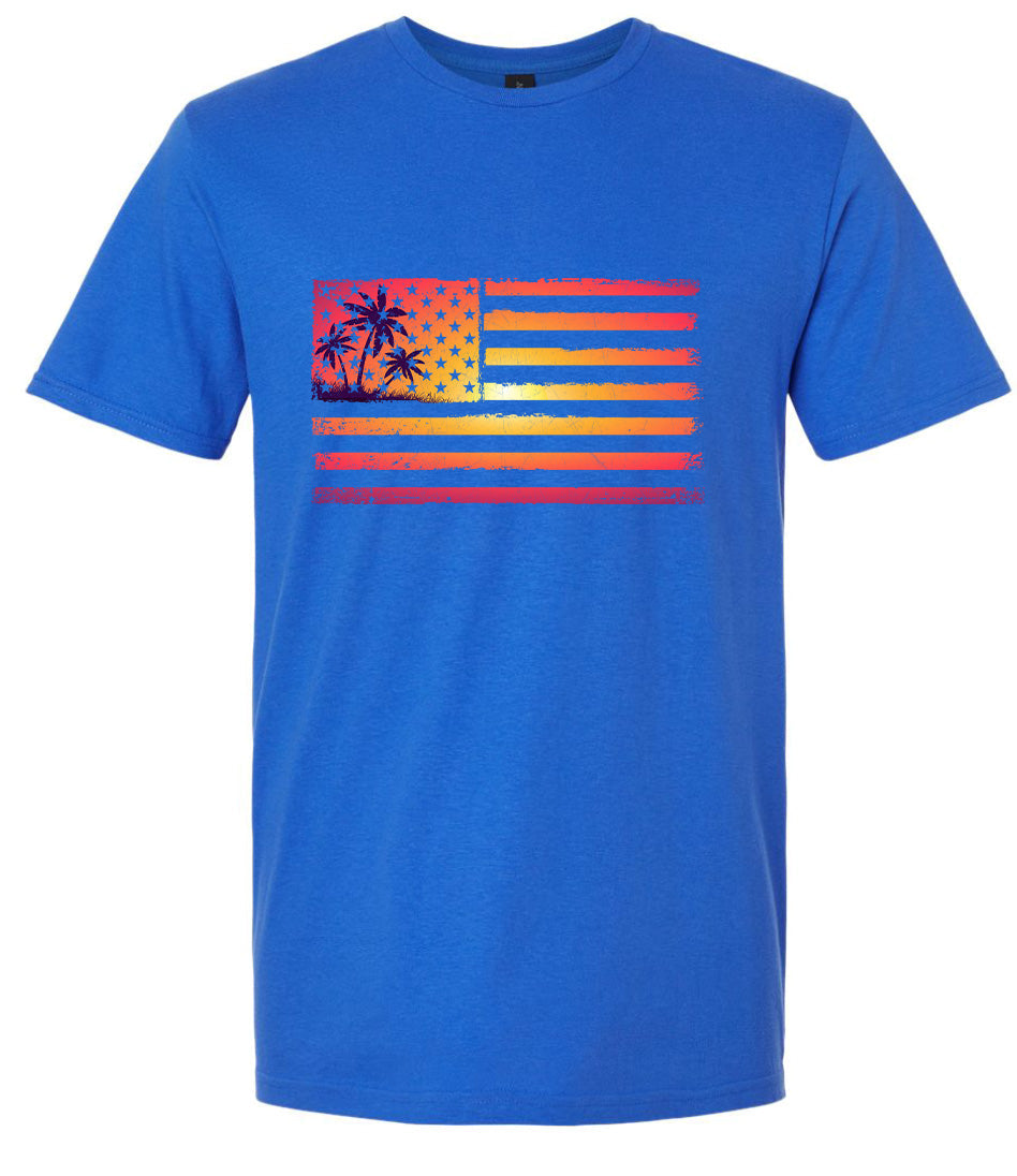 Beach American Flag Adult Gildan Soft Shirt