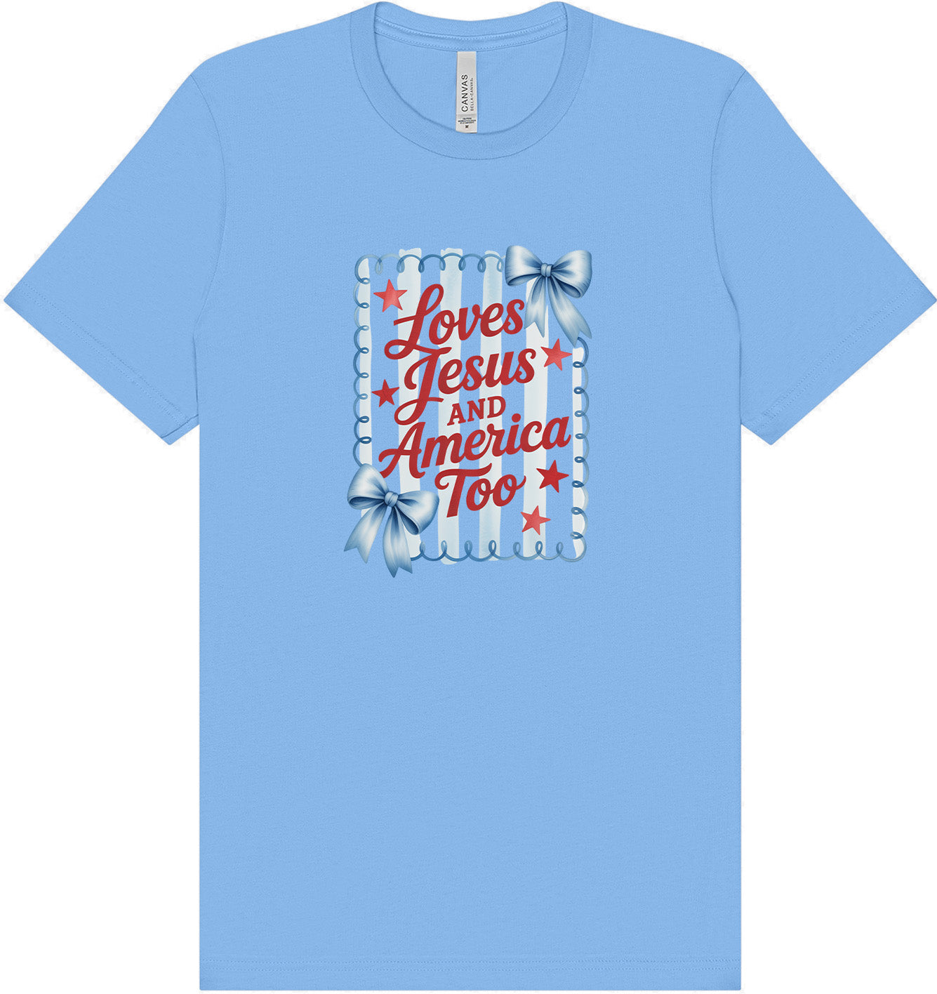 Loves Jesus and America Too Adult Bella Canvas Shirt