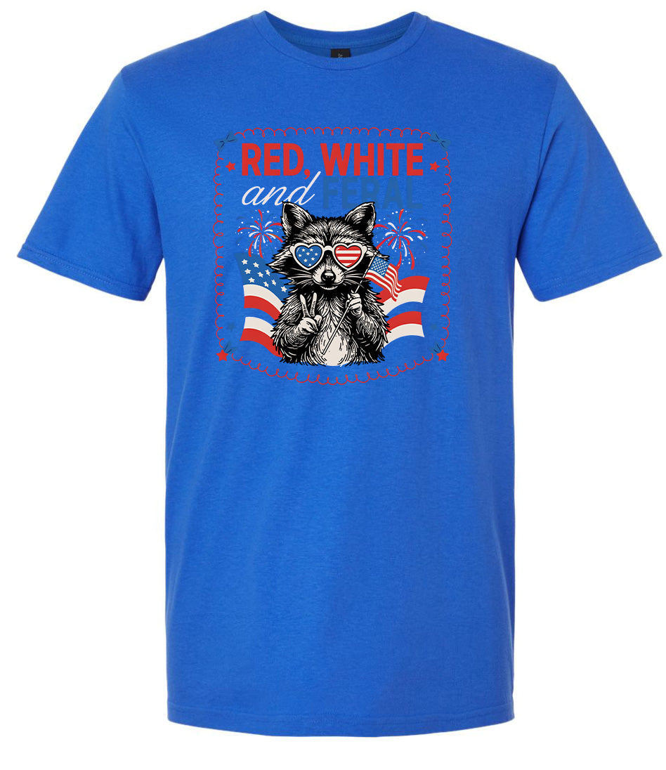 Red, White, Feral Adult Gildan Soft Shirt