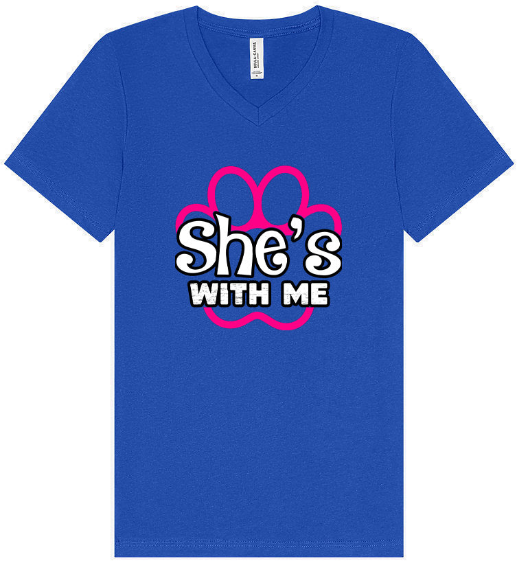 Neon Paws She's With Me Unisex V-Neck Shirt
