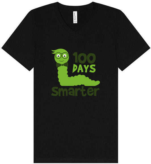 100 Days Smarter Green Worm Unisex V-Neck Shirt