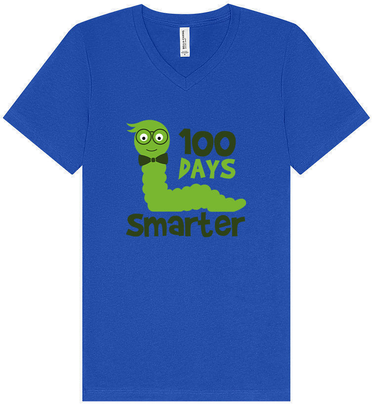 100 Days Smarter Green Worm Unisex V-Neck Shirt