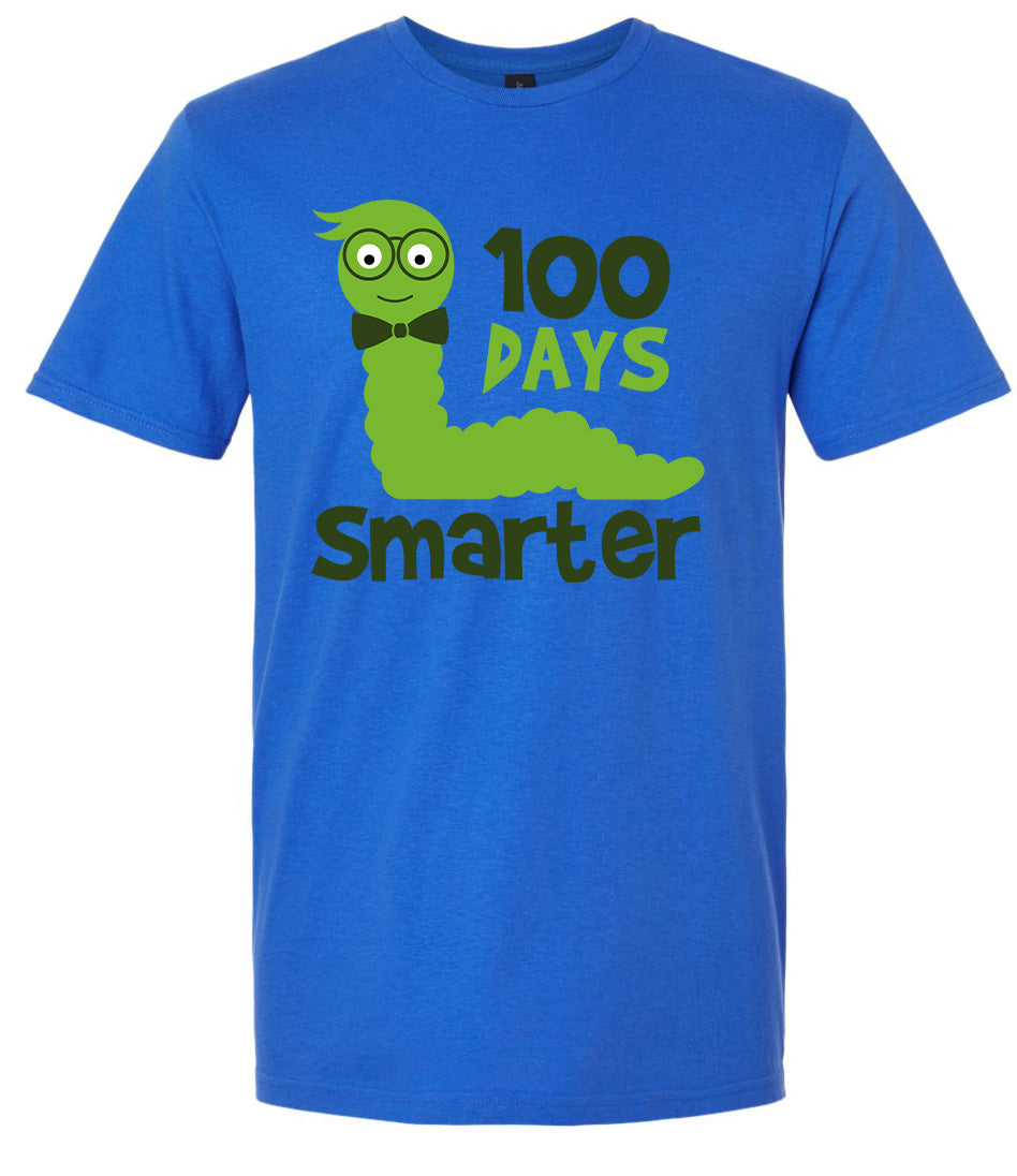 100 Days Smarter Green Worm Adult Gildan Soft Shirt