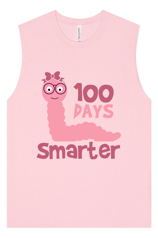 100 Days Smarter Pink Worm Muscle Tank