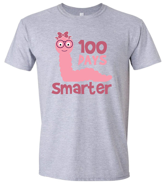 100 Days Smarter Pink Worm Adult Gildan Soft Shirt