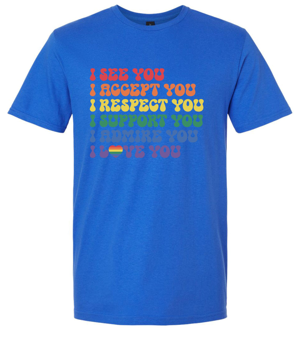 See Accept Support Pride Adult Gildan Soft Shirt