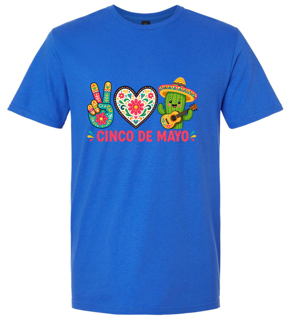 Peace Love Cinco de Mayo Adult Gildan Soft Shirt