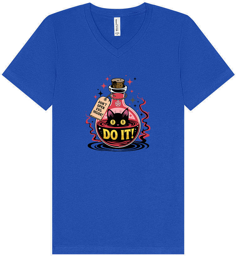 Black Cat Says Do It Unisex V-Neck Shirt
