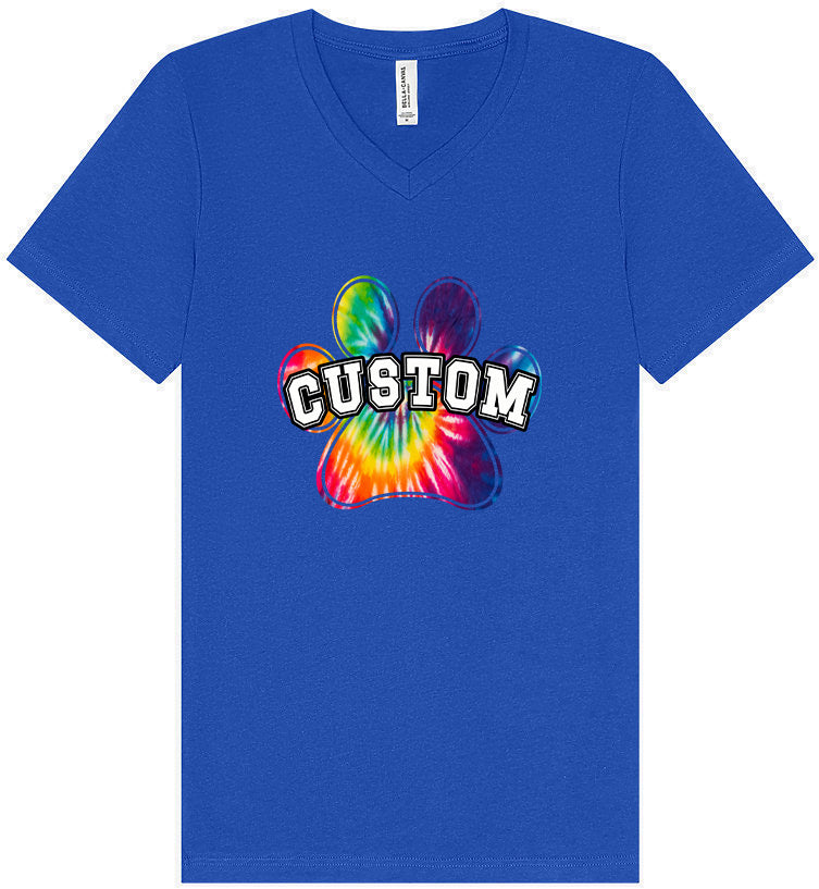 Custom Bright Tie Dye Paw Unisex V-Neck Shirt