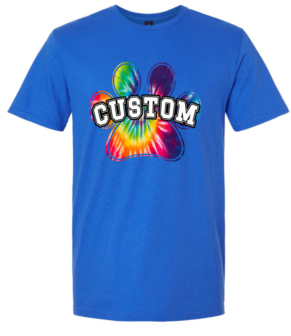 Custom Bright Tie Dye Paw Adult Gildan Soft Shirt