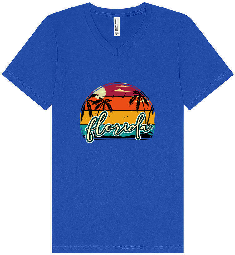 Custom Retro Beach Sunset Unisex V-Neck Shirt