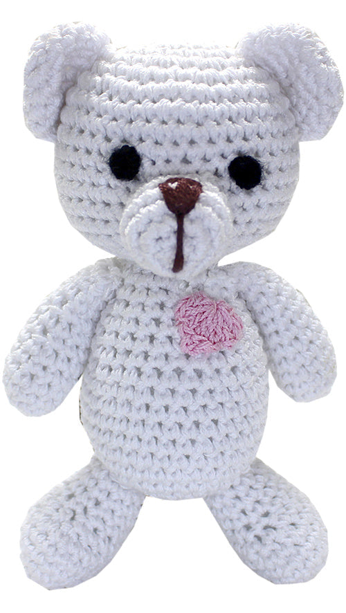 Teddy The White Bear Crocheted Knit Knack Pet Toy