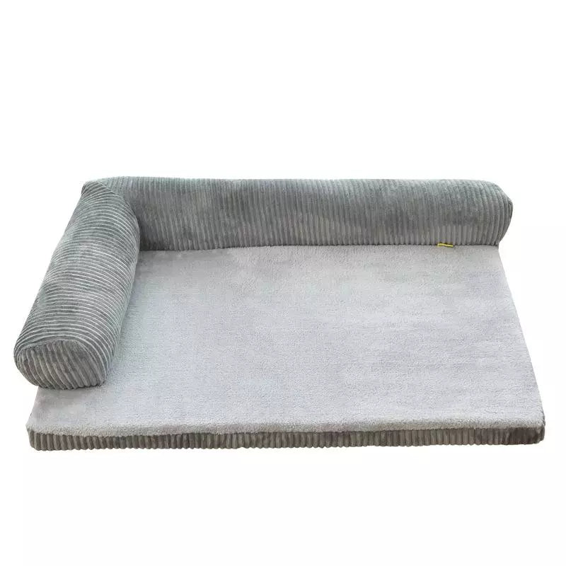 Soft Cushion L-Shaped Dog Bed, Machine Washable Cover and Detachable Mat