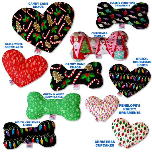 Christmas Pet and Dog Plush Heart or Bone Toy, "Candy Cane Lane Group"