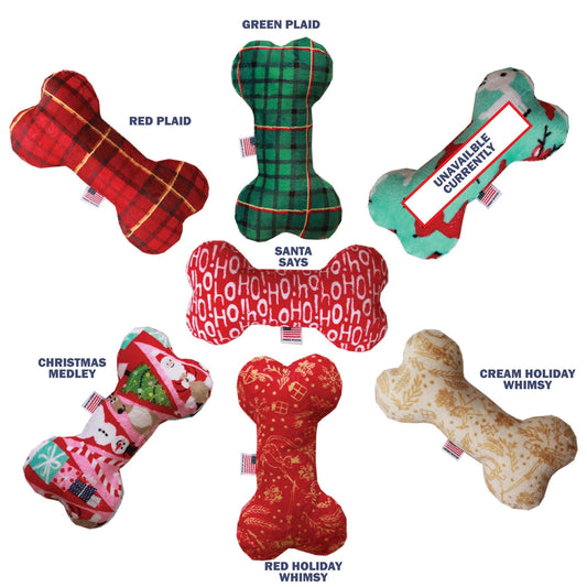 Pet and Dog Plush 6" Bone Toy, "Happy Holidays Group"