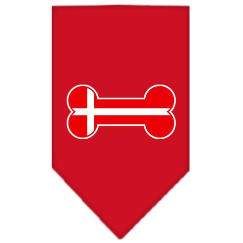 Pet and Dog Bandana Screen Printed, "Bone Shaped Denmark Flag"