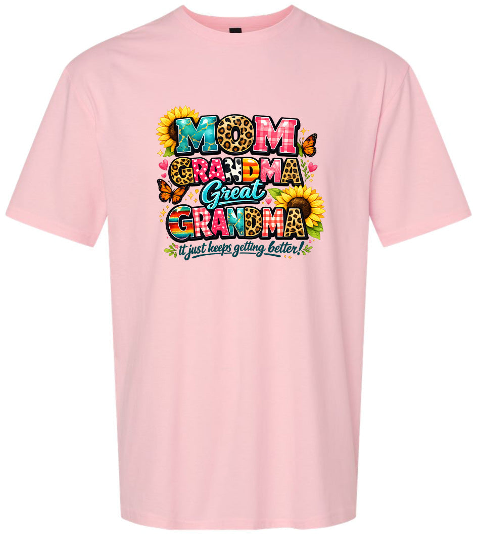 Mom, Grandma, Great Grandma Adult Gildan Soft Shirt