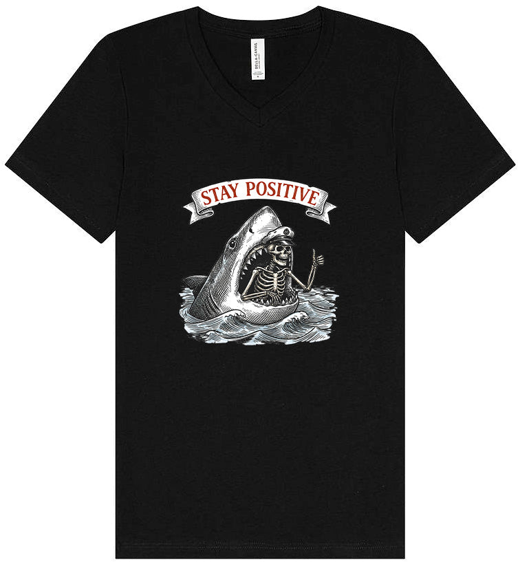 Stay Positive Shark  Unisex V-Neck Shirt