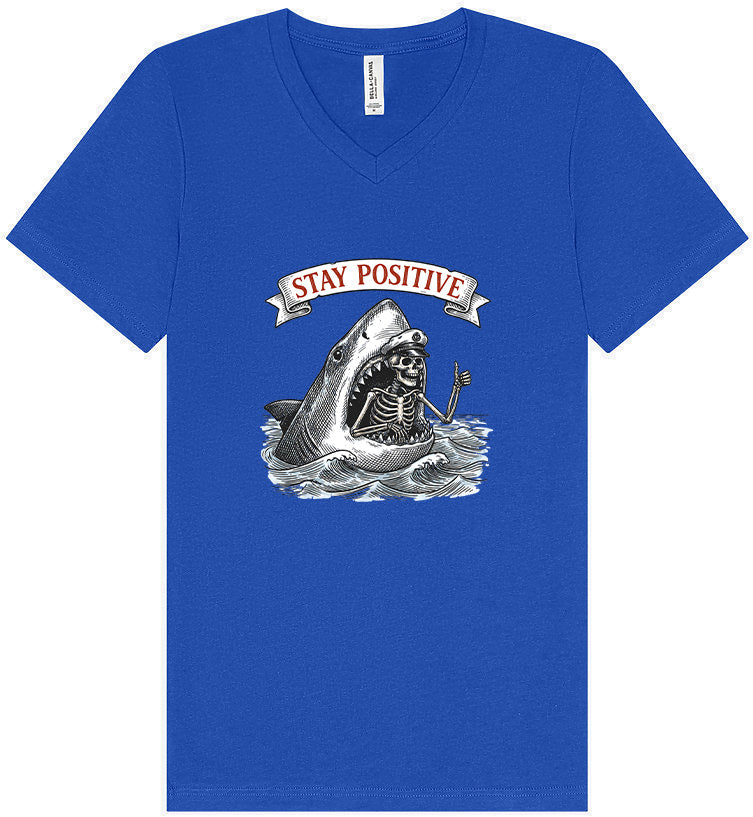 Stay Positive Shark  Unisex V-Neck Shirt