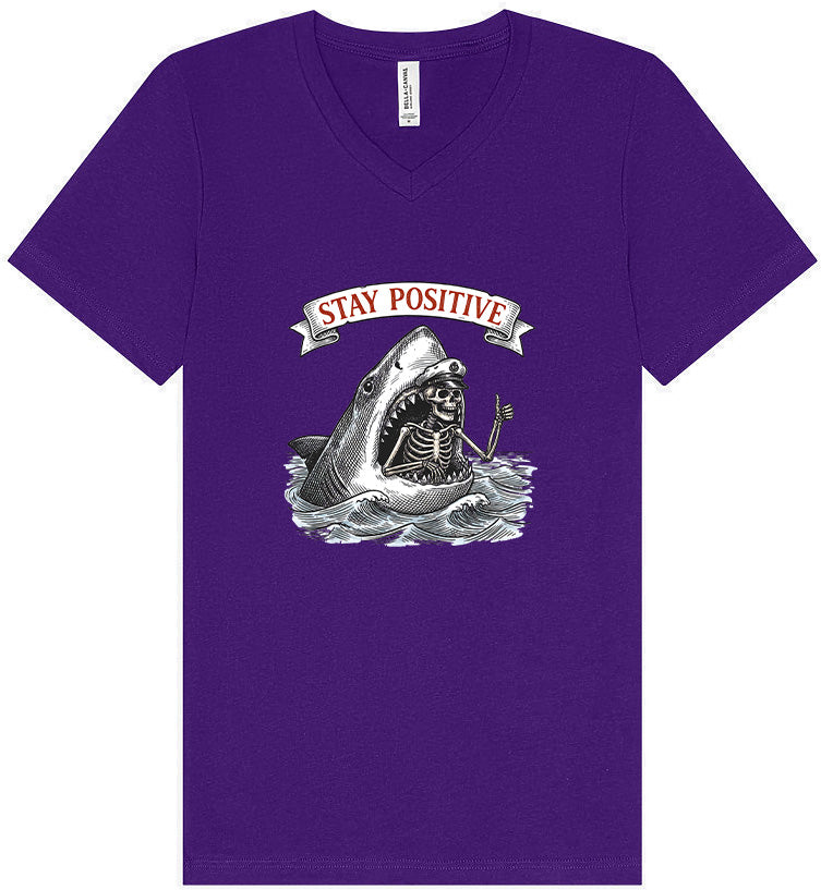 Stay Positive Shark  Unisex V-Neck Shirt