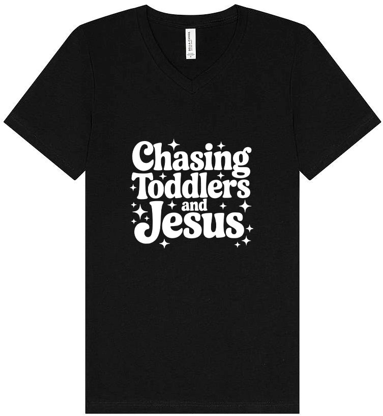 Chasing Toddlers and Jesus Unisex V-Neck Shirt