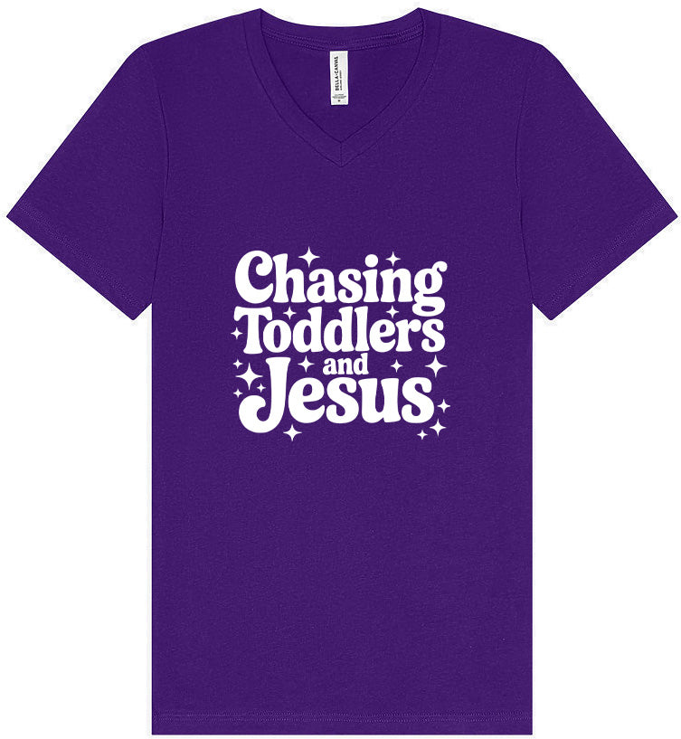Chasing Toddlers and Jesus Unisex V-Neck Shirt