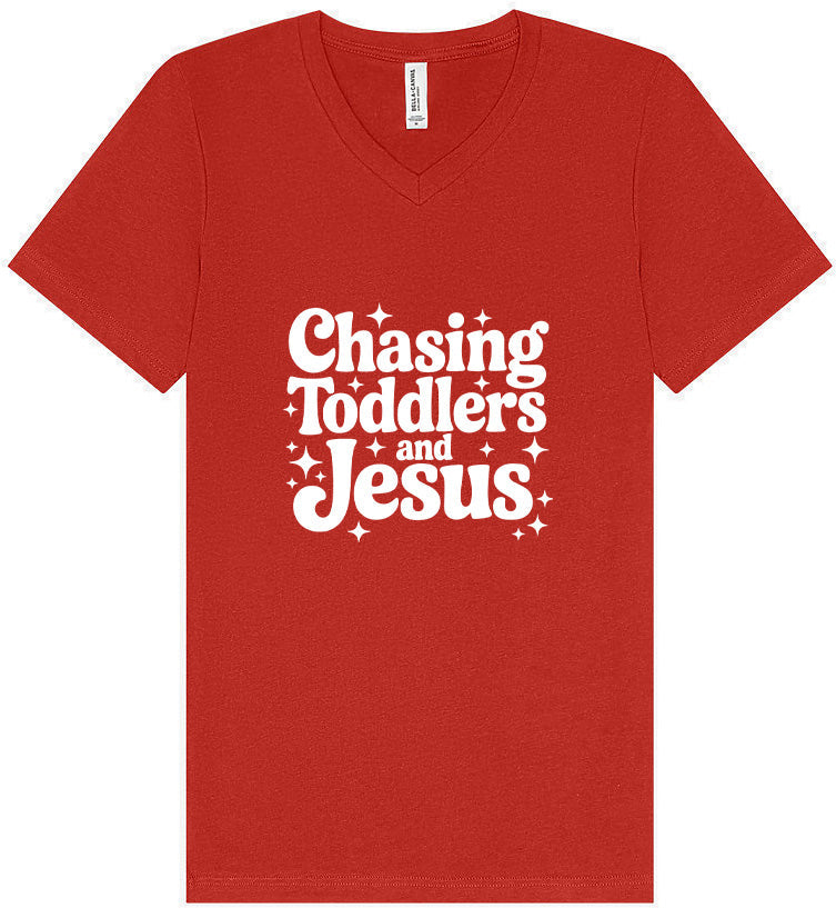 Chasing Toddlers and Jesus Unisex V-Neck Shirt