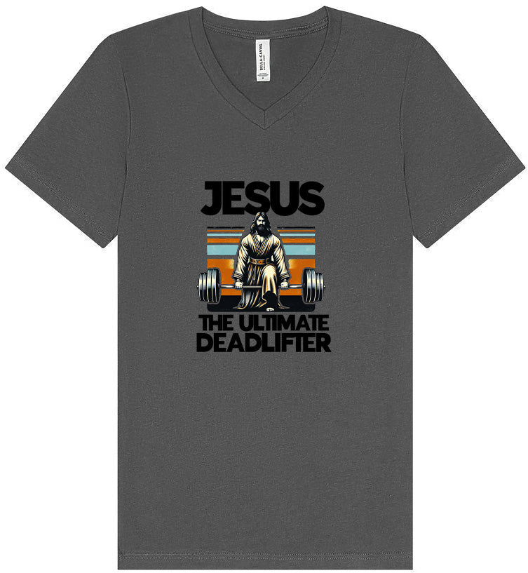 Jesus, the Ultimate Deadlifter Unisex V-Neck Shirt