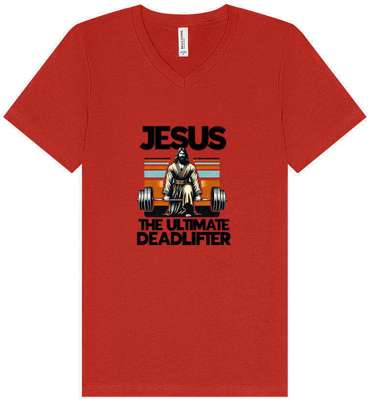 Jesus, the Ultimate Deadlifter Unisex V-Neck Shirt