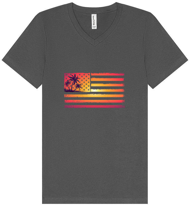 Beach American Flag Unisex V-Neck Shirt