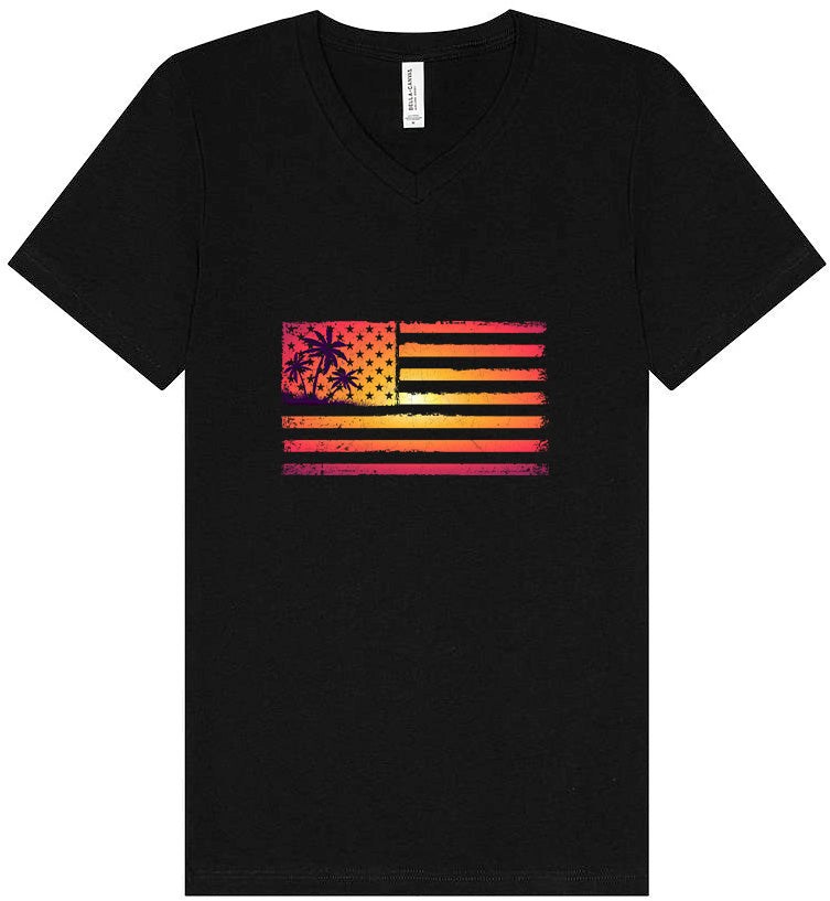 Beach American Flag Unisex V-Neck Shirt