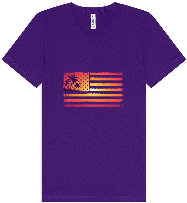 Beach American Flag Unisex V-Neck Shirt