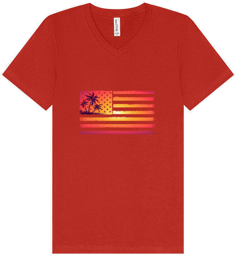 Beach American Flag Unisex V-Neck Shirt