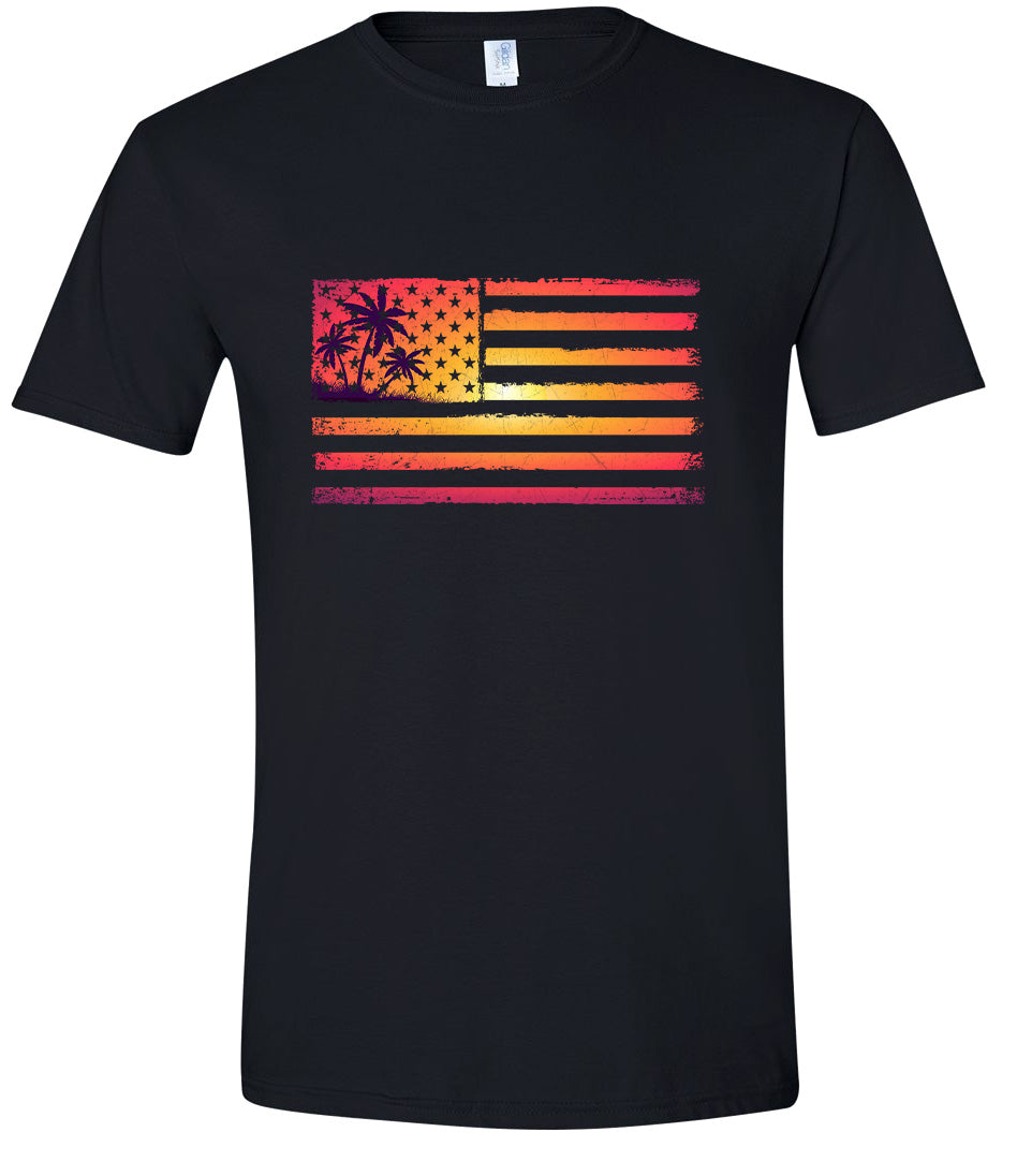 Beach American Flag Adult Gildan Soft Shirt