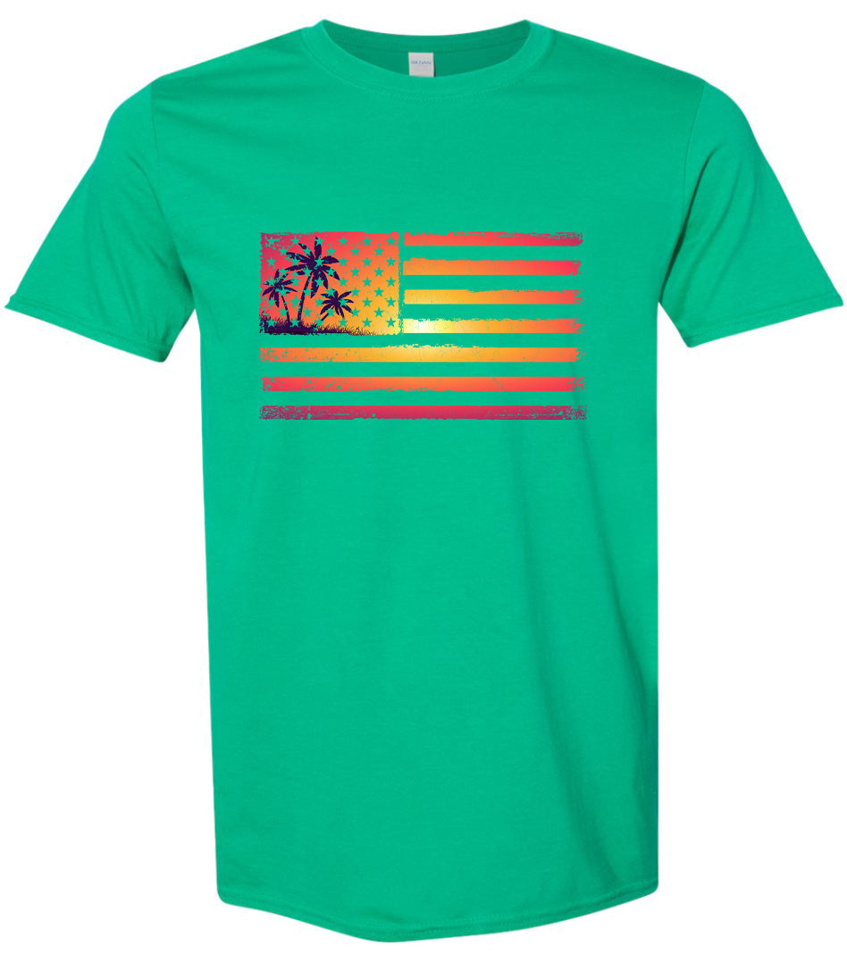 Beach American Flag Adult Gildan Soft Shirt