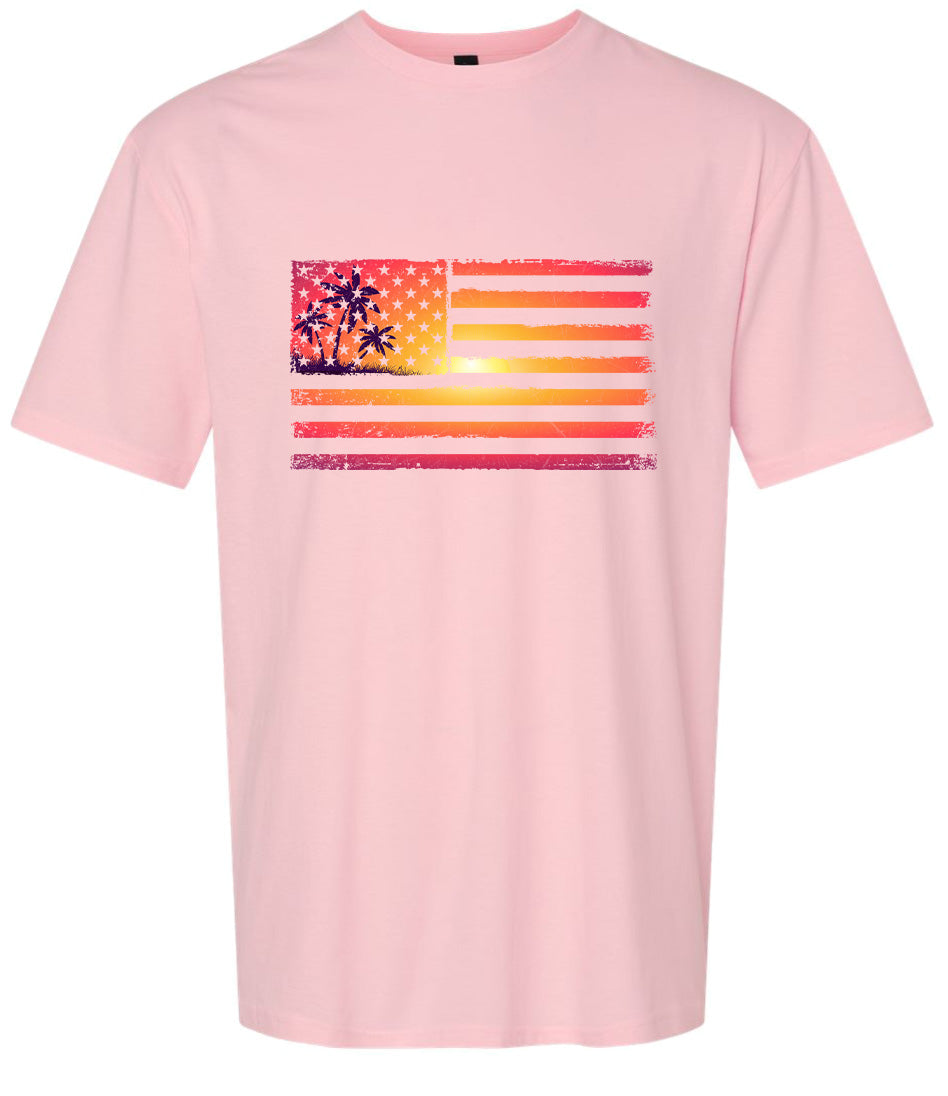 Beach American Flag Adult Gildan Soft Shirt