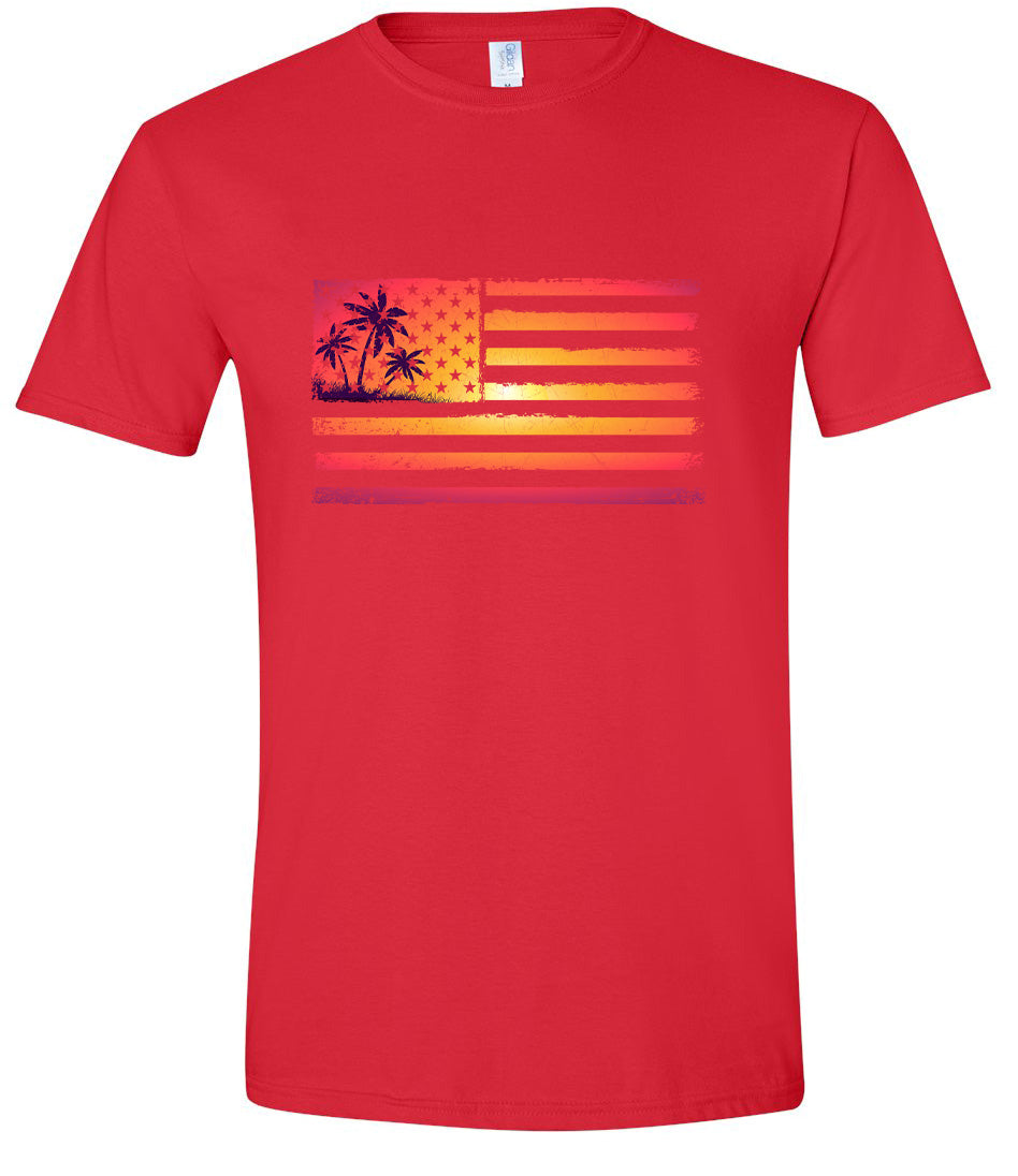 Beach American Flag Adult Gildan Soft Shirt