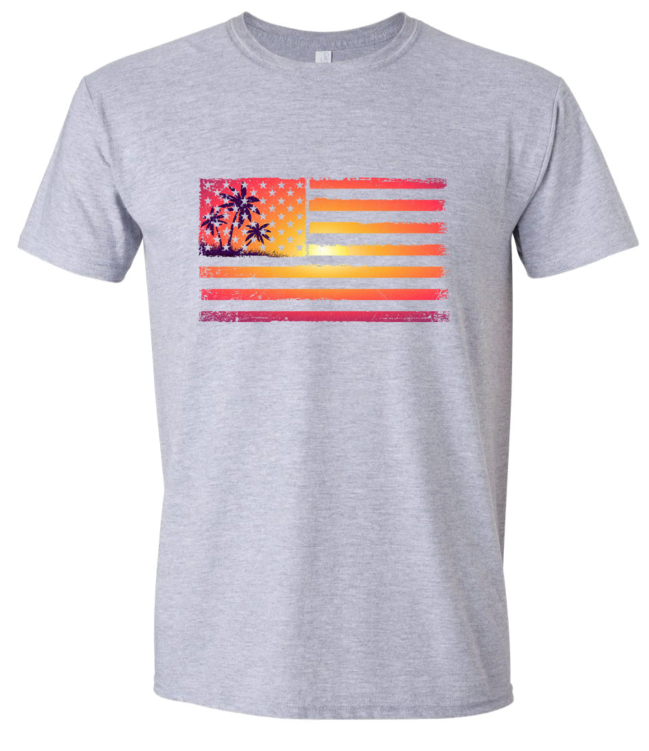 Beach American Flag Adult Gildan Soft Shirt