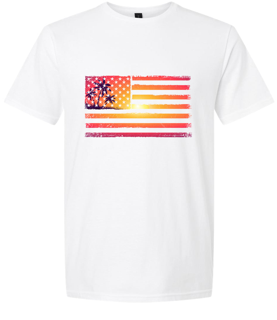 Beach American Flag Adult Gildan Soft Shirt