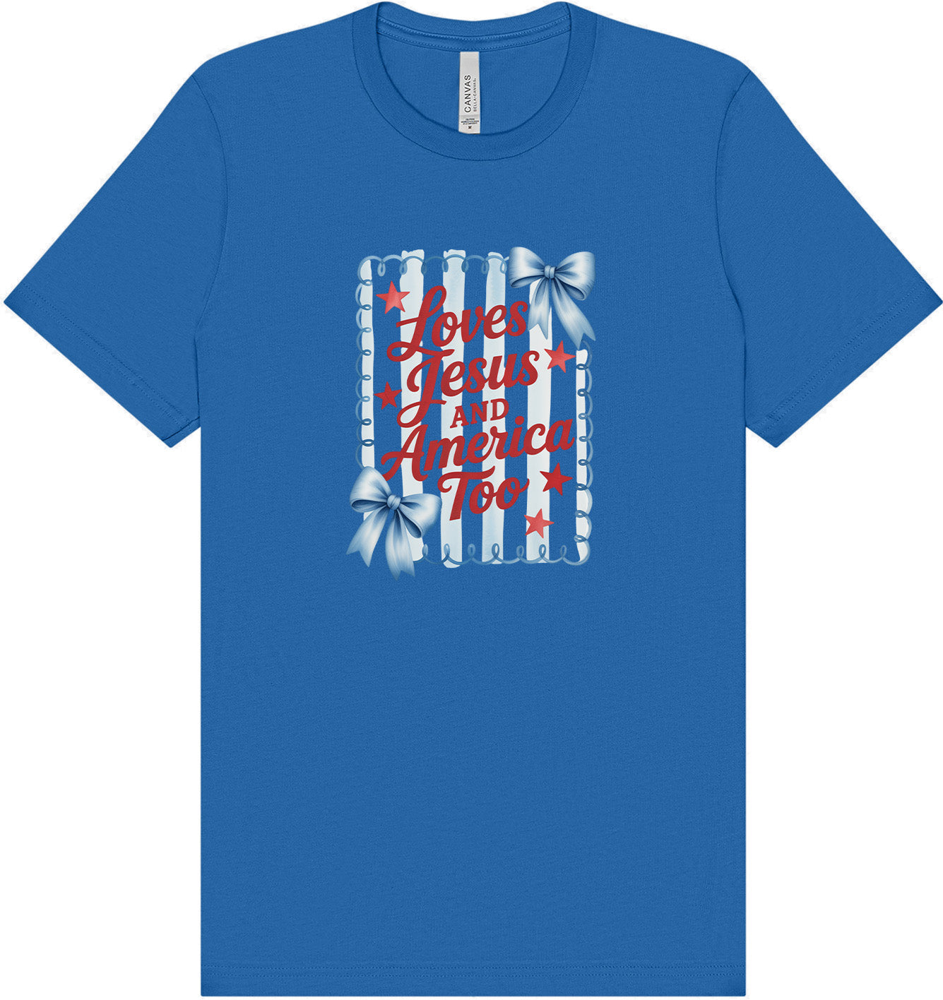 Loves Jesus and America Too Adult Bella Canvas Shirt