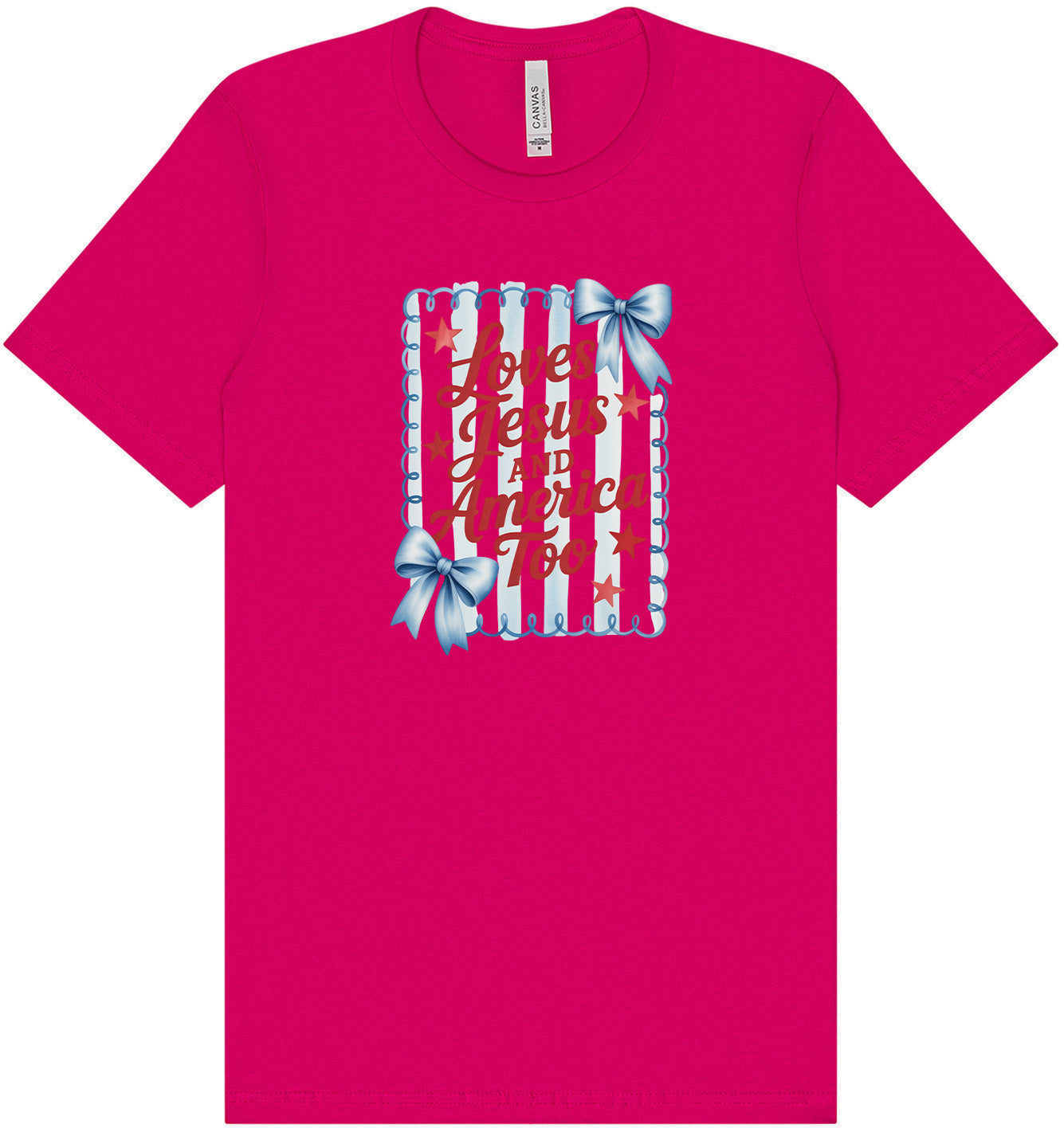 Loves Jesus and America Too Adult Bella Canvas Shirt
