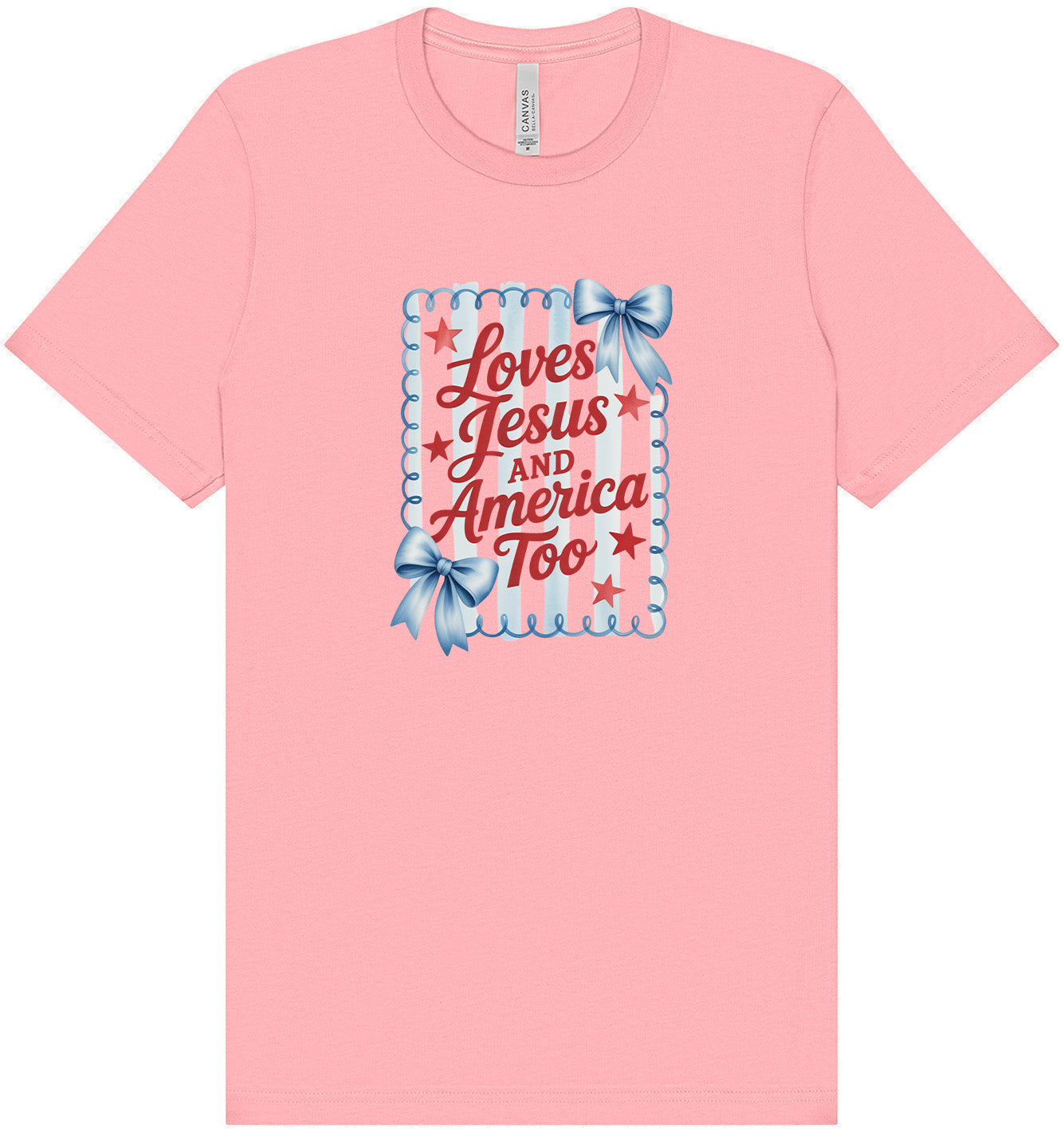 Loves Jesus and America Too Adult Bella Canvas Shirt