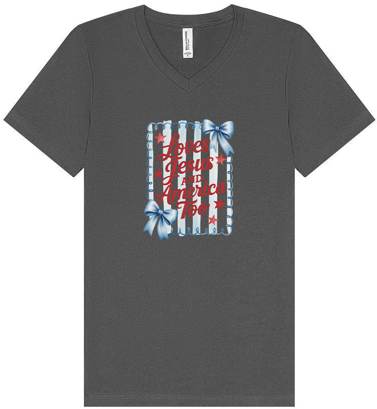 Loves Jesus and America Too Unisex V-Neck Shirt