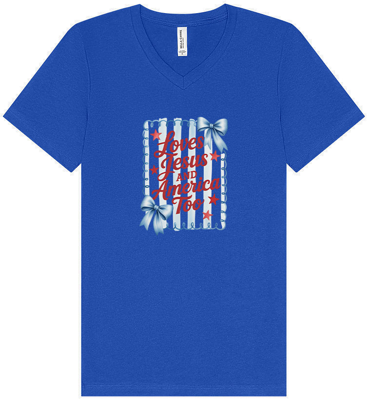 Loves Jesus and America Too Unisex V-Neck Shirt