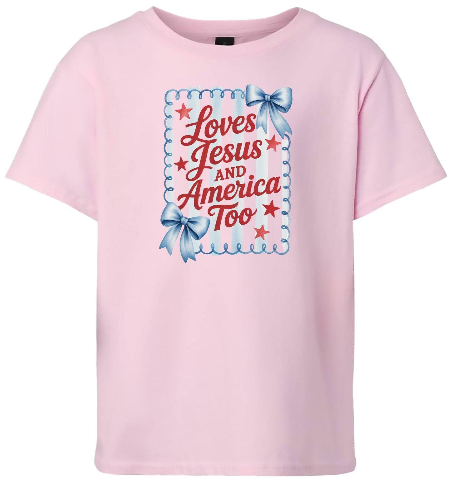 Loves Jesus and America Too Children's Gildan Soft Shirt