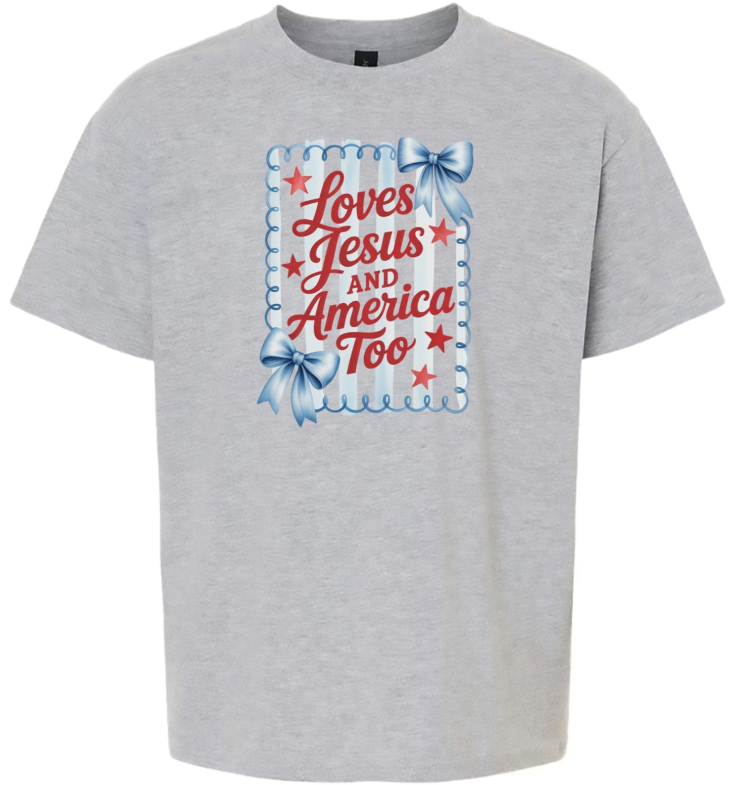 Loves Jesus and America Too Children's Gildan Soft Shirt