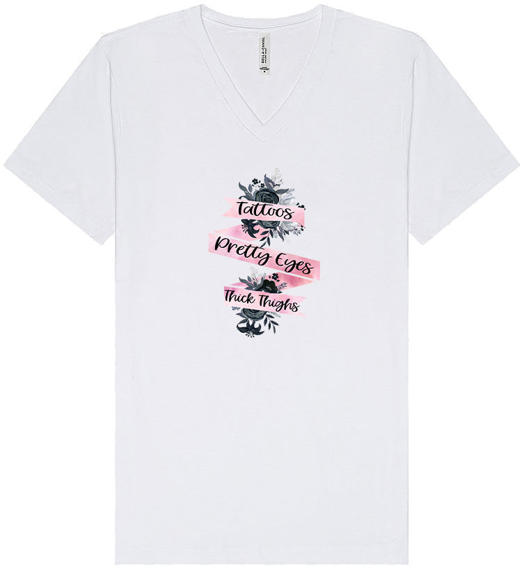 Tattoos, Pretty Eyes, Thick Thighs Unisex V-Neck Shirt
